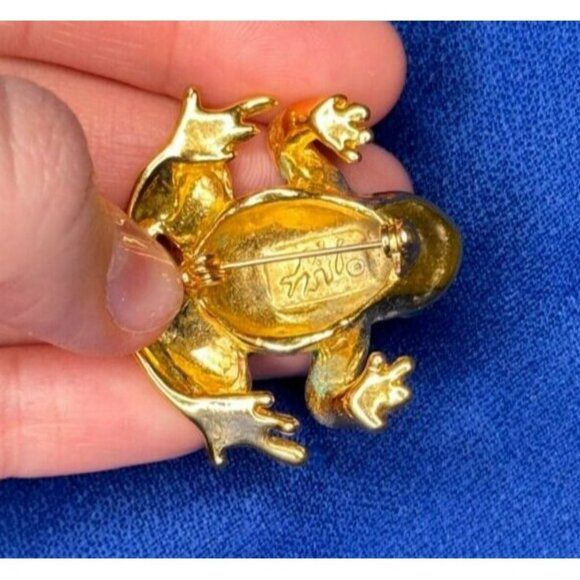 2 VTG Jewelry Frog Pieces - JJ Jonette & Ai Gold Tone & Enamel! Pin Earrings 122 - Picture 10 of 12